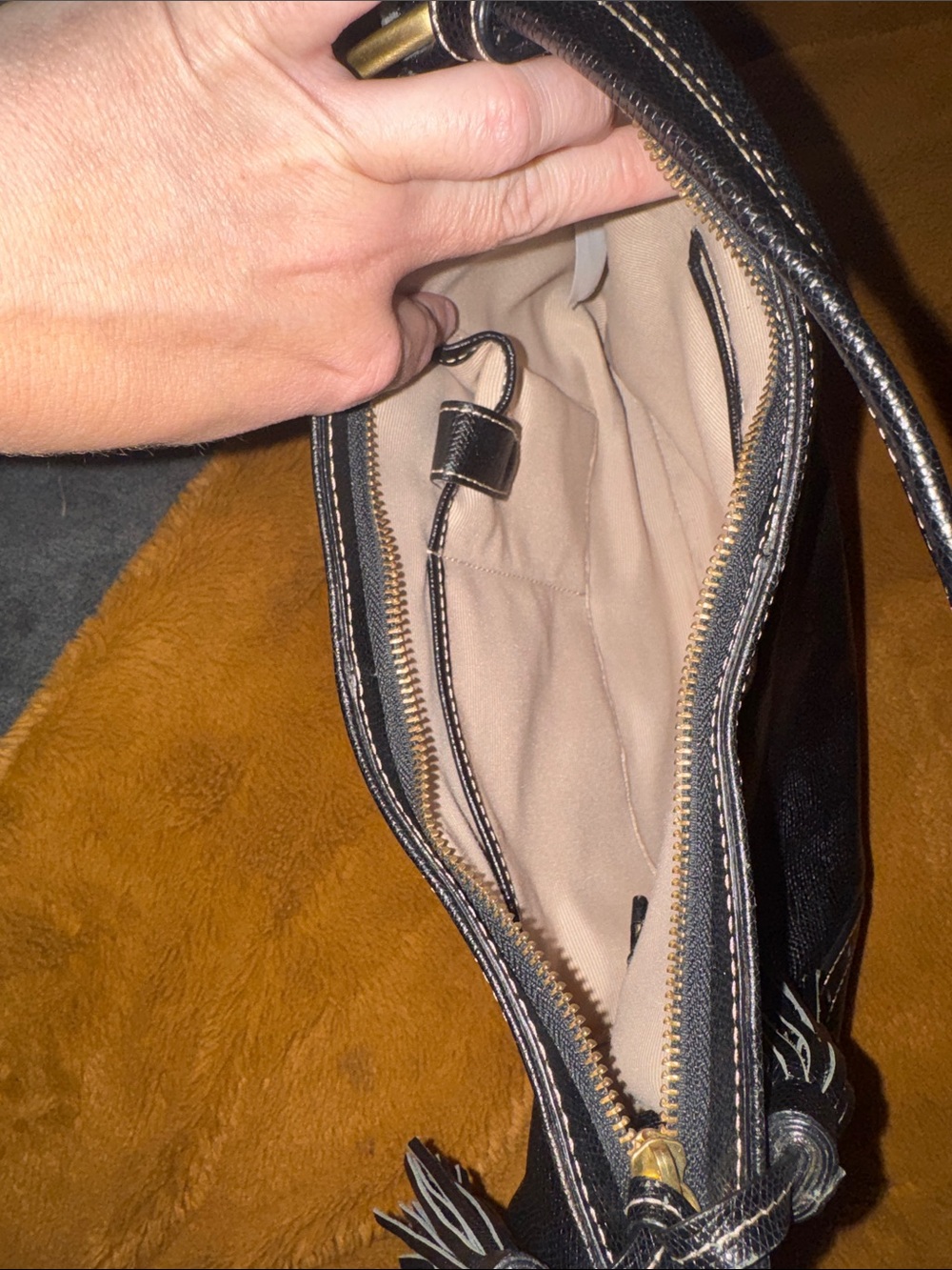 Talbots Black Leather Shoulder Bag with Tassels - Picture 5 of 5